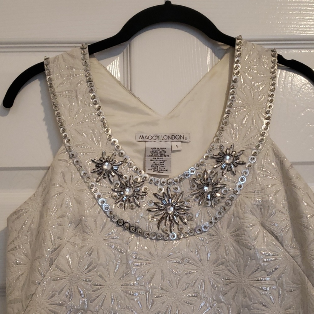 Maggy London White and Silver Cocktail Dress